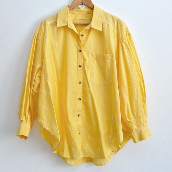 SOLD Free People Happy Hour Stripe Button Down Shirt Yellow Coverup NWOT - Picture 7 of 16
